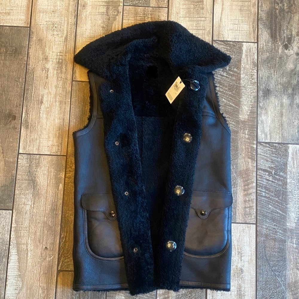 Coach Black Lamb Leather Shearling Reversible Vest 🆕 - Picture 13 of 14